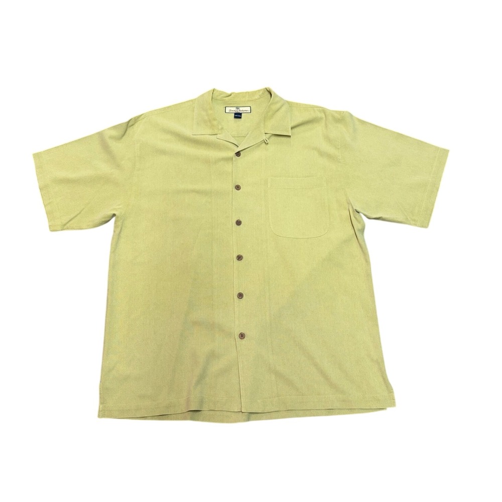 Tommy Bahama Mens XL 100% Silk Short Sleeve Button Down Camp Shirt Green Texture